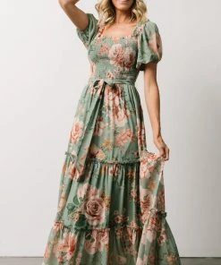 FT Britney Tiered Maxi Dress | Sage Multi Floral Dresses