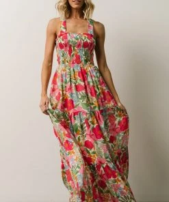 FT Dresses Britt Maxi Dress | Pink + Green Floral Print