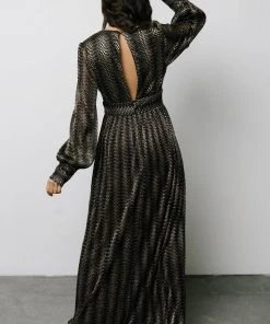 Soi Dresses Bronson Shimmer Gown | Black + Gold