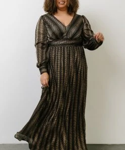 Soi Dresses Bronson Shimmer Gown | Black + Gold