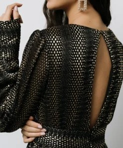 Soi Dresses Bronson Shimmer Gown | Black + Gold