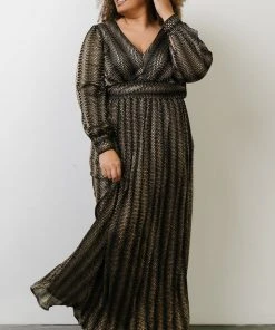 Soi Dresses Bronson Shimmer Gown | Black + Gold