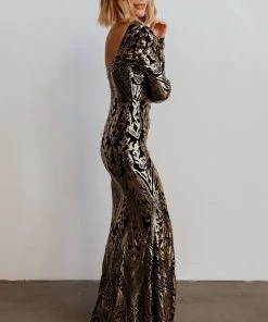 RR Budapest Sequin Gown | Black + Gold