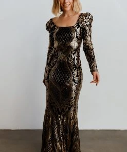 RR Budapest Sequin Gown | Black + Gold