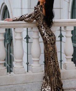 RR Budapest Sequin Gown | Black + Gold