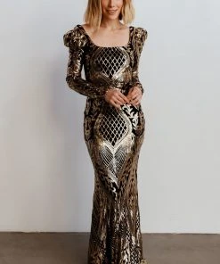 RR Budapest Sequin Gown | Black + Gold