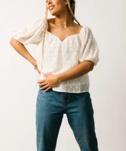 FT Boho Caitlyn Puff Sleeve Sweetheart Top | Ivory
