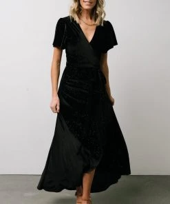 BB Custom Calvin Sparkle Velvet Wrap Dress | Black Dresses
