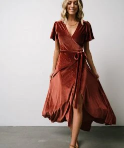 BB Custom Dresses Calvin Sparkle Velvet Wrap Dress | Dusty Clay