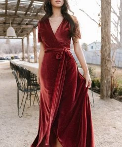 BB Custom Dresses Calvin Sparkle Velvet Wrap Dress | Dusty Clay