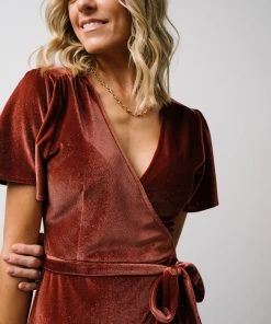 BB Custom Dresses Calvin Sparkle Velvet Wrap Dress | Dusty Clay