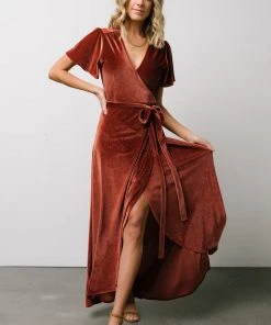 BB Custom Dresses Calvin Sparkle Velvet Wrap Dress | Dusty Clay