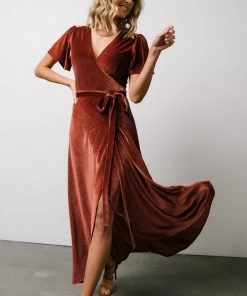 BB Custom Dresses Calvin Sparkle Velvet Wrap Dress | Dusty Clay