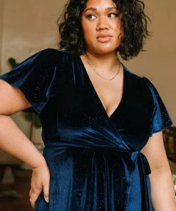 BB Custom Calvin Sparkle Velvet Wrap Dress | Navy