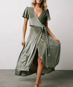 BB Custom Dresses Calvin Sparkle Velvet Wrap Dress | Sage