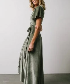 BB Custom Dresses Calvin Sparkle Velvet Wrap Dress | Sage