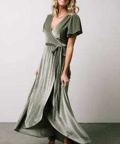 BB Custom Dresses Calvin Sparkle Velvet Wrap Dress | Sage