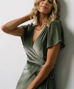 BB Custom Dresses Calvin Sparkle Velvet Wrap Dress | Sage