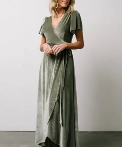 BB Custom Dresses Calvin Sparkle Velvet Wrap Dress | Sage