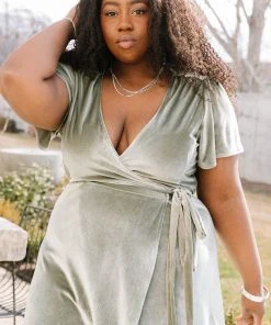 BB Custom Dresses Calvin Sparkle Velvet Wrap Dress | Sage