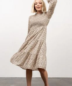 HAY Dresses Cambri Smocked Midi Dress | Beige Floral
