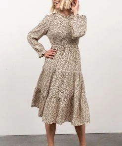 HAY Dresses Cambri Smocked Midi Dress | Beige Floral