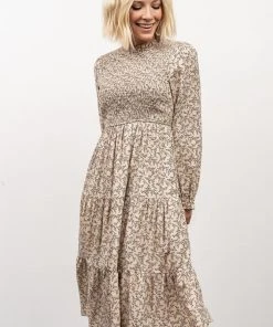 HAY Dresses Cambri Smocked Midi Dress | Beige Floral