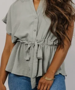 Tops Camila Peplum Top | Dusty Sage