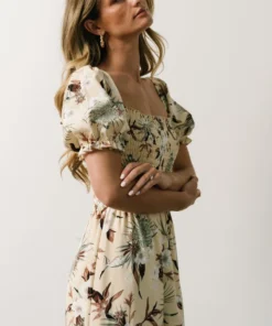 BB Custom Capri Smocked Maxi Dress | Cream Palm Print Dresses