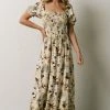 BB Custom Capri Smocked Maxi Dress | Cream Palm Print Dresses