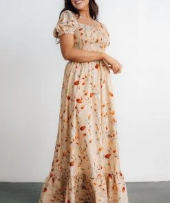 BB Custom Dresses Capri Smocked Maxi Dress | Golden Print