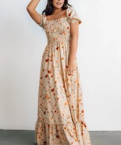 BB Custom Dresses Capri Smocked Maxi Dress | Golden Print