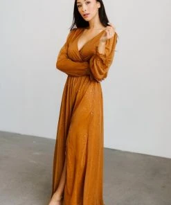 BB Custom Carmen Shimmer Maxi Dress | Copper Dresses