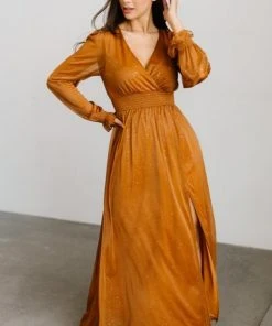 BB Custom Carmen Shimmer Maxi Dress | Copper Dresses