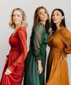 BB Custom Dresses Carmen Shimmer Maxi Dress | Green