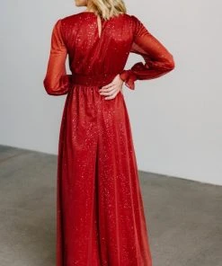 BB Custom Dresses Carmen Shimmer Maxi Dress | Rust