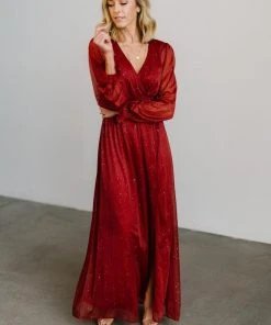 BB Custom Dresses Carmen Shimmer Maxi Dress | Rust