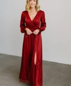 BB Custom Dresses Carmen Shimmer Maxi Dress | Rust
