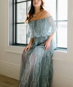BB Custom Caroline Lace Maxi Dress | Dusty Blue Dresses