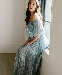 BB Custom Caroline Lace Maxi Dress | Dusty Blue Dresses