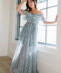 BB Custom Caroline Lace Maxi Dress | Dusty Blue Dresses