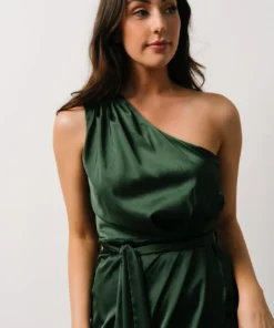 BB Custom Dresses Celia One Shoulder Midi Dress | Dark Green