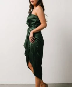 BB Custom Dresses Celia One Shoulder Midi Dress | Dark Green