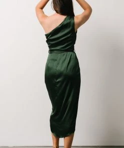 BB Custom Dresses Celia One Shoulder Midi Dress | Dark Green