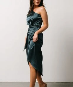 BB Custom Celia One Shoulder Midi Dress | Midnight Dresses