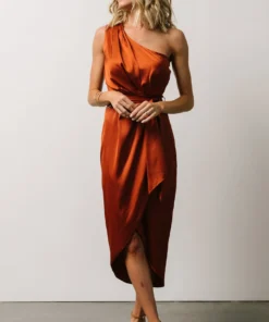 BB Custom Celia One Shoulder Midi Dress | Rust Dresses