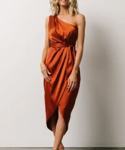 BB Custom Celia One Shoulder Midi Dress | Rust Dresses