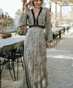 AK Dresses Cha Cha Print Maxi Dress | Taupe