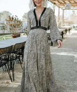 AK Dresses Cha Cha Print Maxi Dress | Taupe