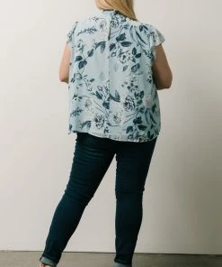 SL Chloe Mock Neck Top | Light Blue Floral Tops